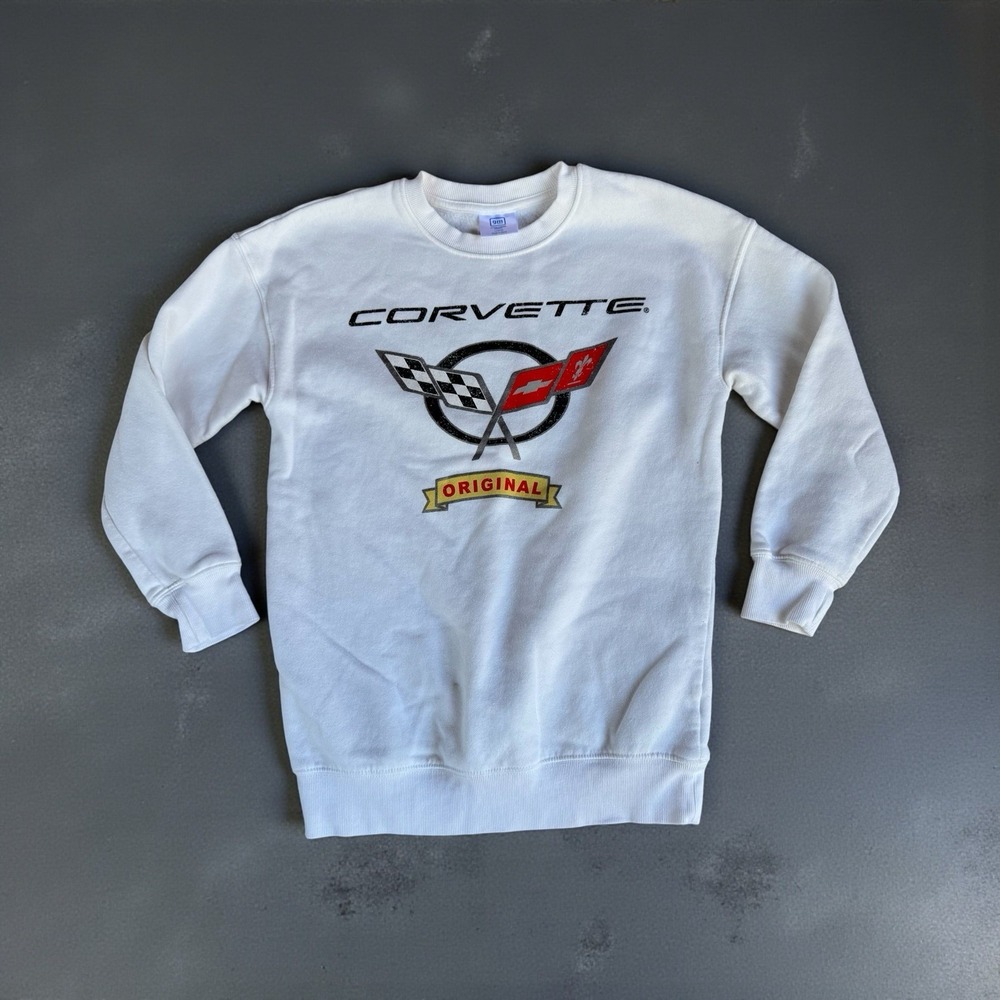 GM Official Corvette Crew Neck White Sweater L‎ Fleece - Picture 2 of 6